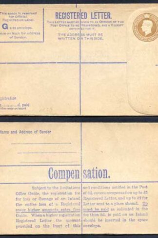 RP59 KGVI 5 1/2d Registered Envelope Size G McCorquodale and Co Ltd Under Flap