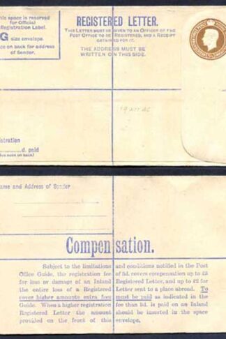 RP59 KGVI 5 1/2d Registered Envelope Size G McCorquodale and Co Ltd Under Flap