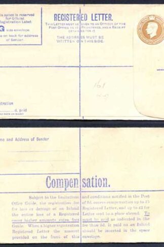 RP59 KGVI 5 1/2d Registered Envelope Size G McCorquodale and Co Ltd Under Flap