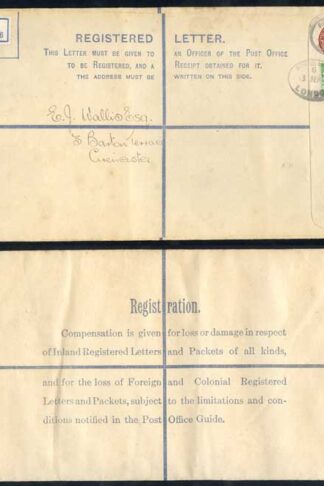 RP28 KGV 3d Red-brown Registered Envelope Size K Uprated