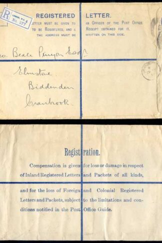 RP29 KGV 3 1/2d Blue Registered Envelope Size K Uprated