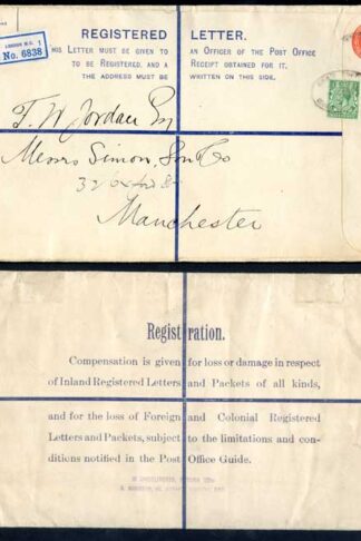 RP34 KGV 5d Orange Registered Envelope Size K Flap type 8 Uprated