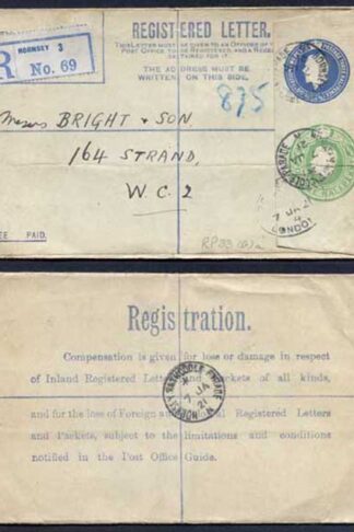 RP33 KGV 3 1/2d and 1/2d Registered Envelope Size G Flap Type 7 Used