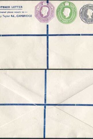KGVI and QEII 6d 1 1/2d and 1/9 Compound PRIVATE Registered Envelope RSP11 Size