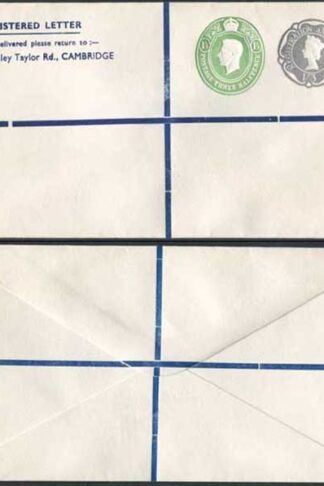 KGVI and QEII 1 1/2d and 1/3 Compound PRIVATE Registered Envelopes RSP9 Size G