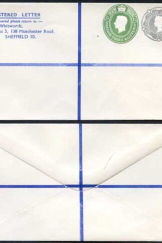 KGVI and QEII 1 1/2d and 1/9 Compound PRIVATE Registered Envelopes RSP13 Size G