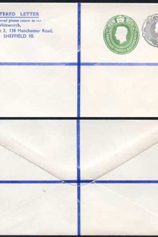 KGVI and QEII 1 1/2d and 1/9 Compound PRIVATE Registered Envelopes RSP13 Size G
