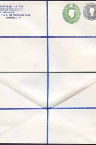 KGVI and QEII 1 1/2d and 1/9 Compound PRIVATE Registered Envelopes RSP13 Size N