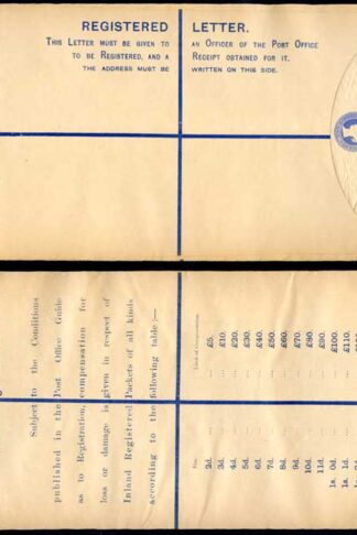 RP22 QV 2d Blue Registered Envelope Size K Mint