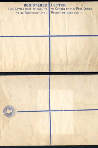 RP13 QV 2d Blue Registered Envelope Size K Mint FEE PAID Added on front