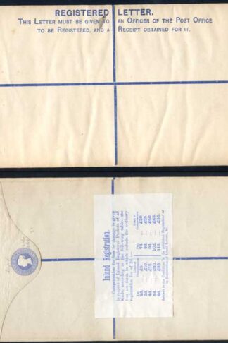 RP13 QV 2d Blue Registered Envelope Size K Mint Compensation Label on Reverse