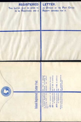 RP14 QV 2d Blue Registered Envelope  Size K Mint