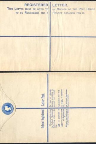 RP15 QV 2d Blue Registered Envelope Size K Mint