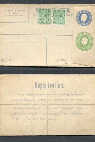 RP33b KGV 3 1/2d and 1/2d Compound Registered Envelope Size G + 2x 1/2d Stamps