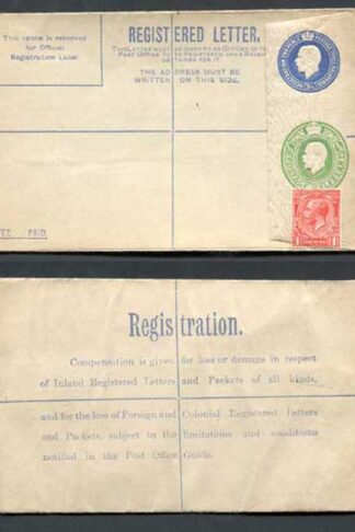 RP33b KGV 3 1/2d and 1/2d AND 1d Stamp Compound Registered Envelope Size G Flap