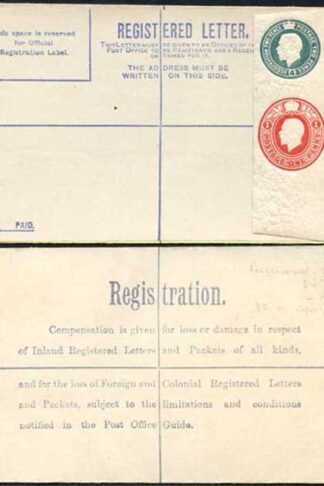 RP37 KGV 4d and 1d Compound Registered Envelope Size G Mint