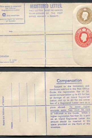 RP67 KGVI 5 1/2d and 1d Compound Registered Envelope Mint