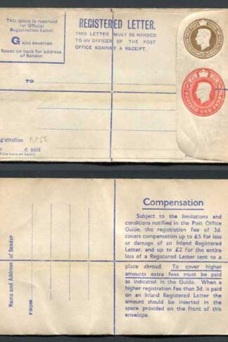 RP67 KGVI 5 1/2d and 1d Compound Registered Envelope Mint