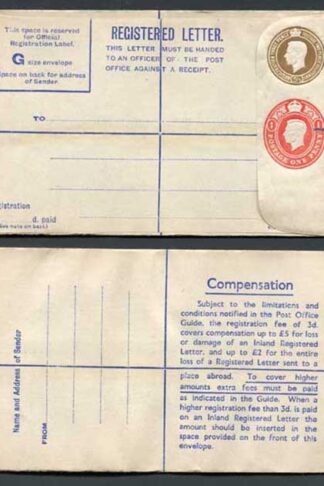 RP67 KGVI 5 1/2d and 1d Compound Registered Envelope Mint
