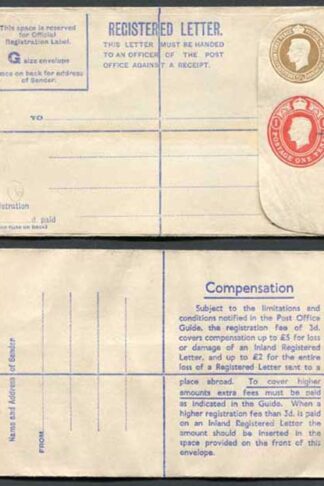 RP67 KGVI 5 1/2d and 1d Compound Registered Envelope Mint