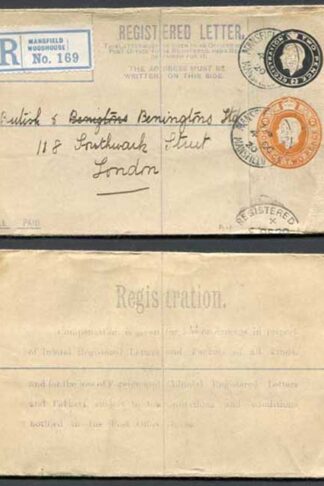 RP31b KGV 2d Black and 2d Orange Compound Registered Envelope Flap Type 7 Used