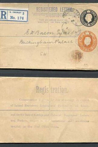 RP31b KGV 2d Black and 2d Orange Compound Registered Envelope Flap Type 7 Used