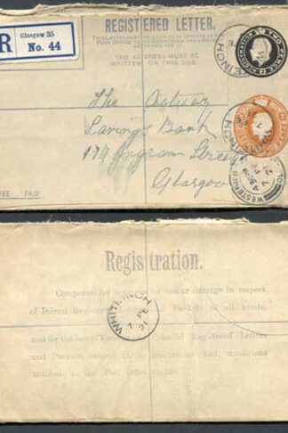 RP31a KGV 2d Black and 2d Orange Compound Registered Envelope Flap Type 6 Used