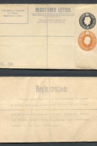 RP31a KGV 2d Black and 2d Orange Compound Registered Envelope Flap Type 6 Mint