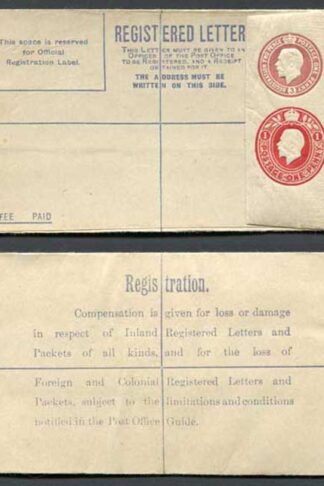 RP32 KGV 3d Brown and 1d Carmine Compound Registered Envelope Size F Mint