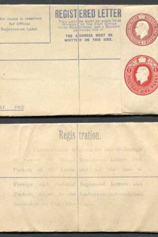 RP32 KGV 3d Brown and 1d Carmine Compound Registered Envelope Size F Mint