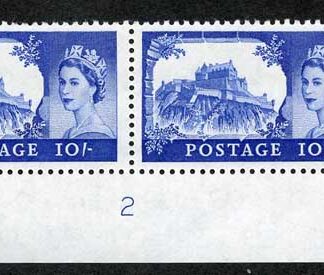 10/- Blue Crowns Wmk U/M Cylinder 2 Corner Marginal Pair