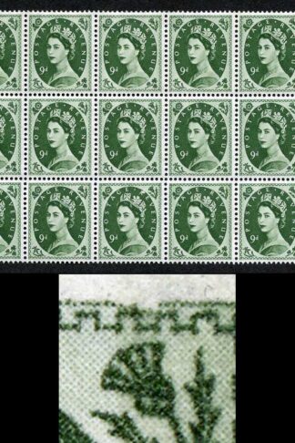 S127c 9d Bronze Green Crowns Wmk U/M Block 18 Frame Flaw