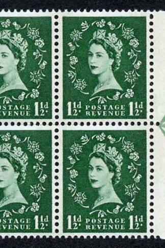 S32 1 1/2d Green Crowns Wmk U/M Arrow Block 4 Green Phosphor