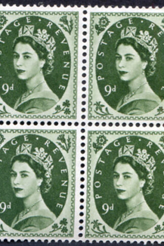 S127c 9d Bronze Green Crowns Wmk U/M Block 4 with Frame Flaw