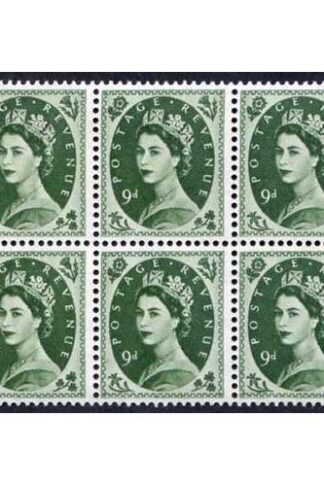 S127c 9d Bronze Green Crowns Wmk U/M Block 6 with Frame Flaw