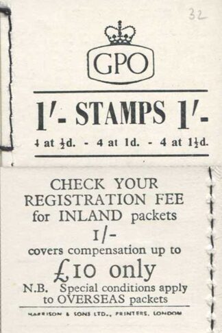 K2b 1/- Wmk St Edwards Crowns Back Cover 10 pound only. Inland letter rate 3d