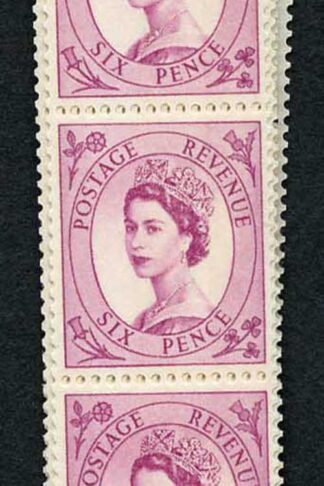 S113 6d Deep Claret Crowns Wmk U/M Coil Strip 59 Violet Phosphor