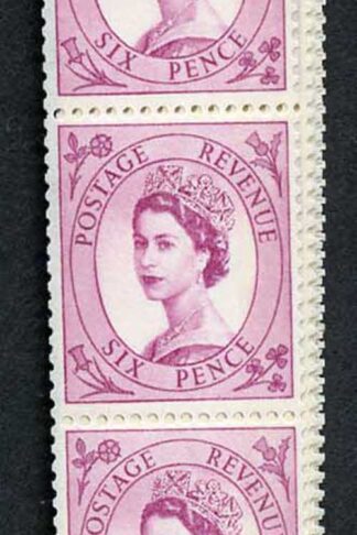 S113 6d Deep Claret Crowns Wmk U/M Coil Strip 59 Violet Phosphor
