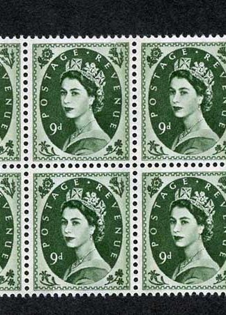 S128c 9d Bronze Green Crowns Wmk U/M Block 6 Violet Phosphor