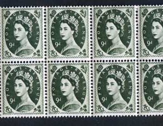 S128d 9d Bronze Green Crowns Wmk U/M Block 12 with Frame Flaw Violet Phosphor