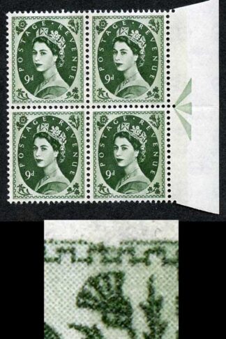 S128c 9d Bronze Green Wilding Crowns Wmk U/M Arrow Block 4 Violet Phosphor