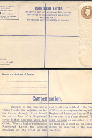 RP60 KGVI 5 1/2d Registered Envelope Size H Sans-Serif IMPRINT P A and Co Ltd M