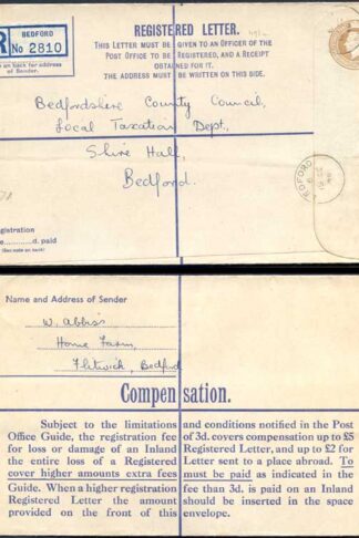 RP60 KGVI 5 1/2d Registered Envelope Size H Sans-Serif IMPRINT P A and Co Ltd U