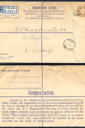RP60 KGVI 5 1/2d Registered Envelope Size H Sans-Serif IMPRINT P A and Co Ltd U