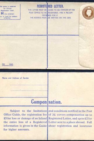 RP58 KGVI 5 1/2d Registered Envelope Size H Serif IMPRINT B E and W Mint