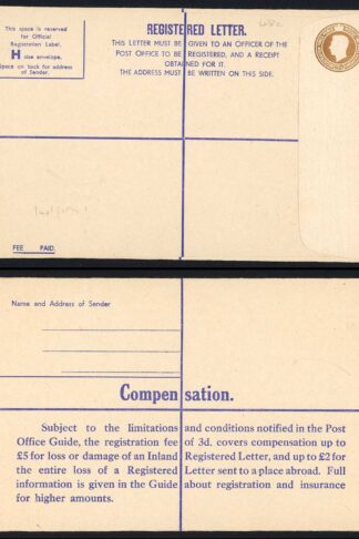 RP58 KGVI 5 1/2d Registered Envelope Size H Sans-Serif IMPRINT B E and W MINT