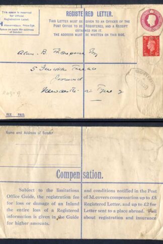 RP49 KGVI 4 1/2d Registered Envelope Size H Compensation on Back Uprated RARE