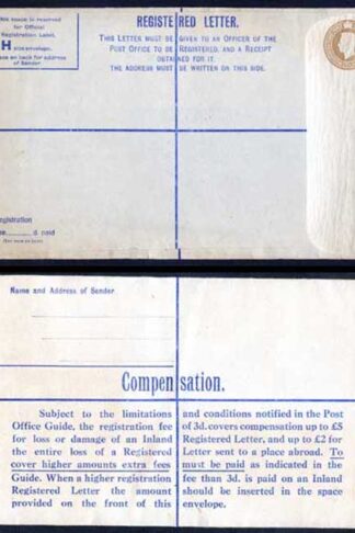 RP59 KGVI 5 1/2d Brown Registered Envelope Size H NO IMPRINT MINT