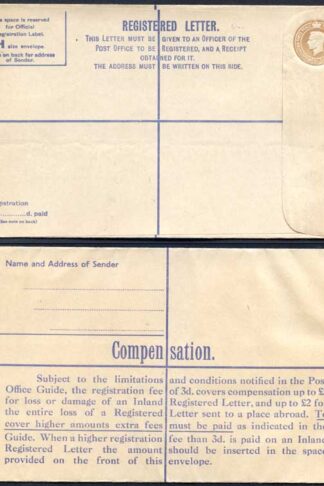 RP60 KGVI 5 1/2d Registered Envelope Size H Sans-Serif IMPRINT P A and Co Ltd M