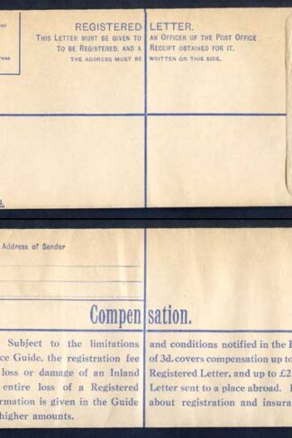 RP51 KGVI 4 1/2d Registered Envelope Size H2 No Value in Box MINT